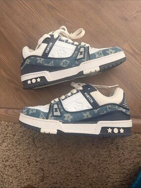Premium White and Navy Men's Sneakers with Signature Monogram